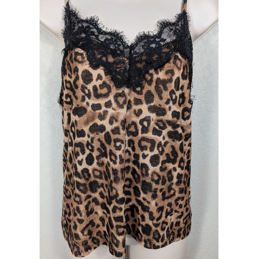 Zara Camisole Women Size M Brown Leopard Print Lace Trim V-Neck Sexy Cami Top